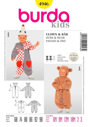 Patron de couture, salopette bébé clown + ours