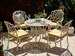 Ensemble de repas de jardin blanc 4 places avec coussins jaunes ANCONA