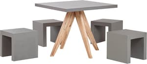 Set de jardin table en fibre-ciment gris et bois et 4 tabourets OLBIA/TARANTO