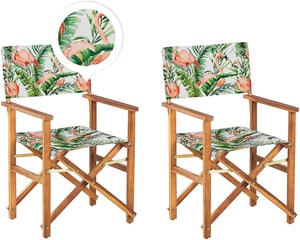 Lot de 2 chaises de jardin bois clair et gris à motif flamand rose CINE