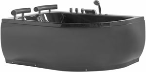 Whirlpool Badewanne schwarz Eckmodell mit LED rechts 160 cm x 113 cm PARADISO