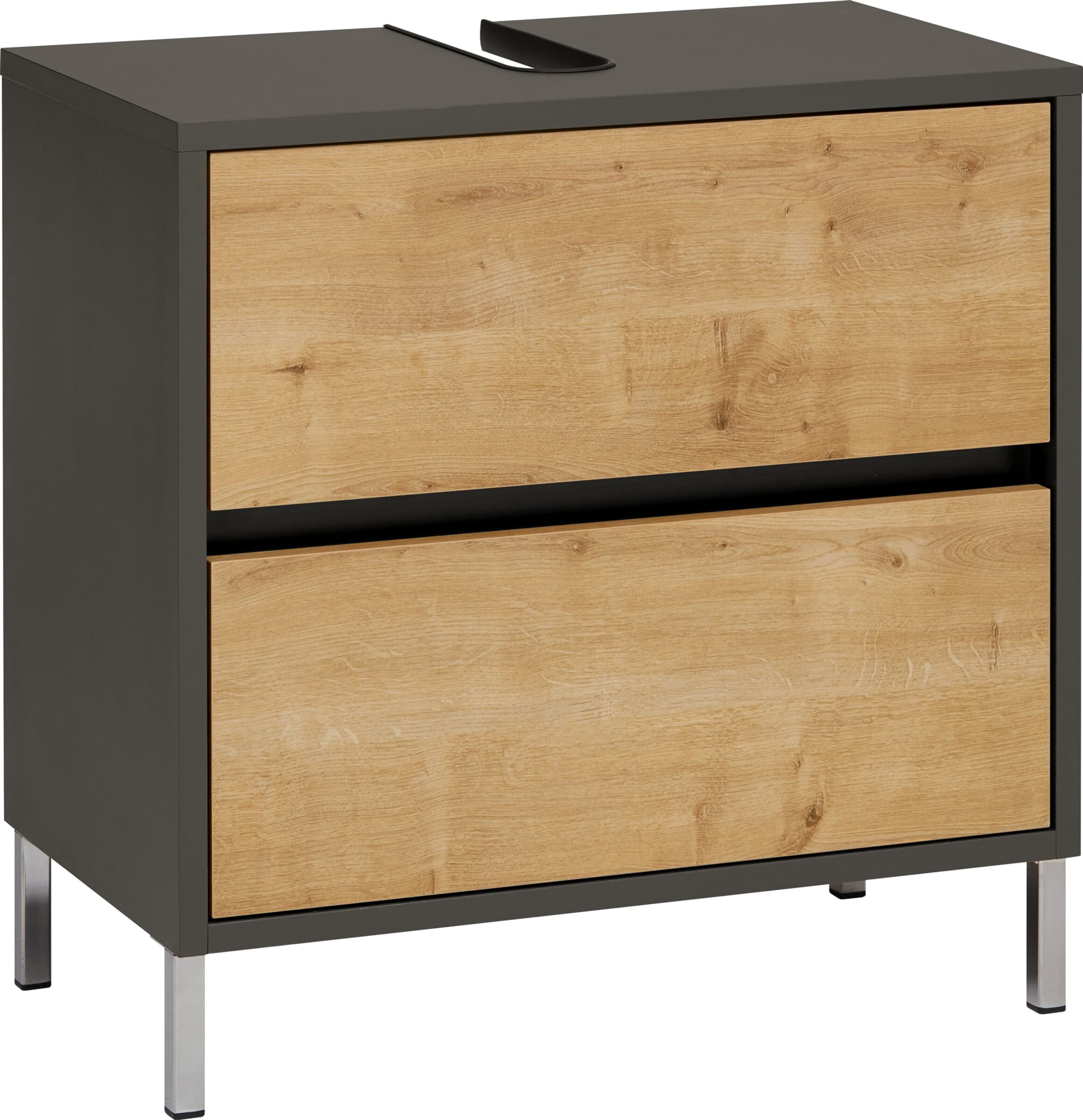 Meuble sous-lavabo SIERRA, Anthracite/Chêne, Aggloméré (bois mélangé), 60x35x60, Micasa