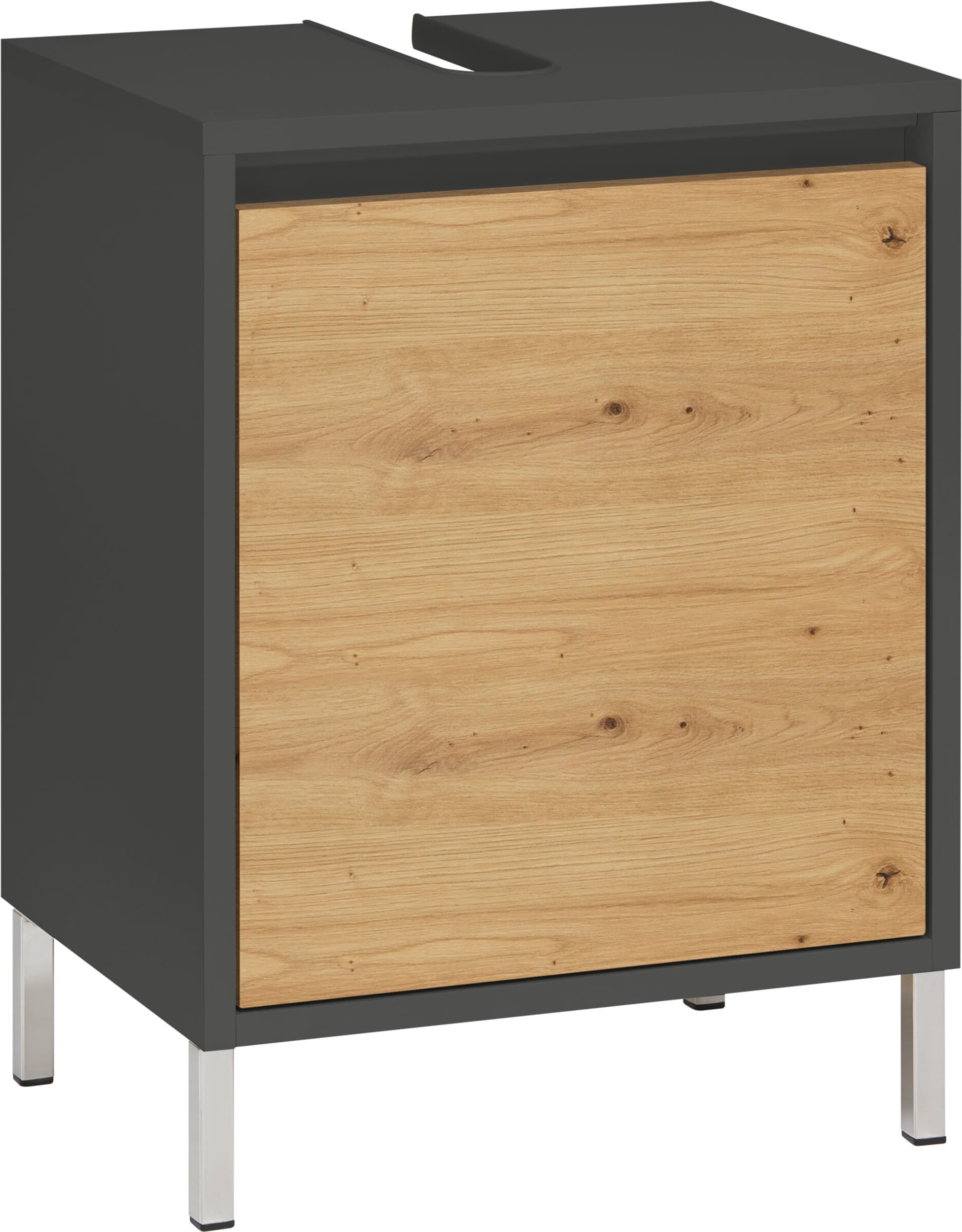 Meuble sous-lavabo SIERRA, Anthracite/Chêne, Aggloméré (bois mélangé), 45x35x60, Micasa