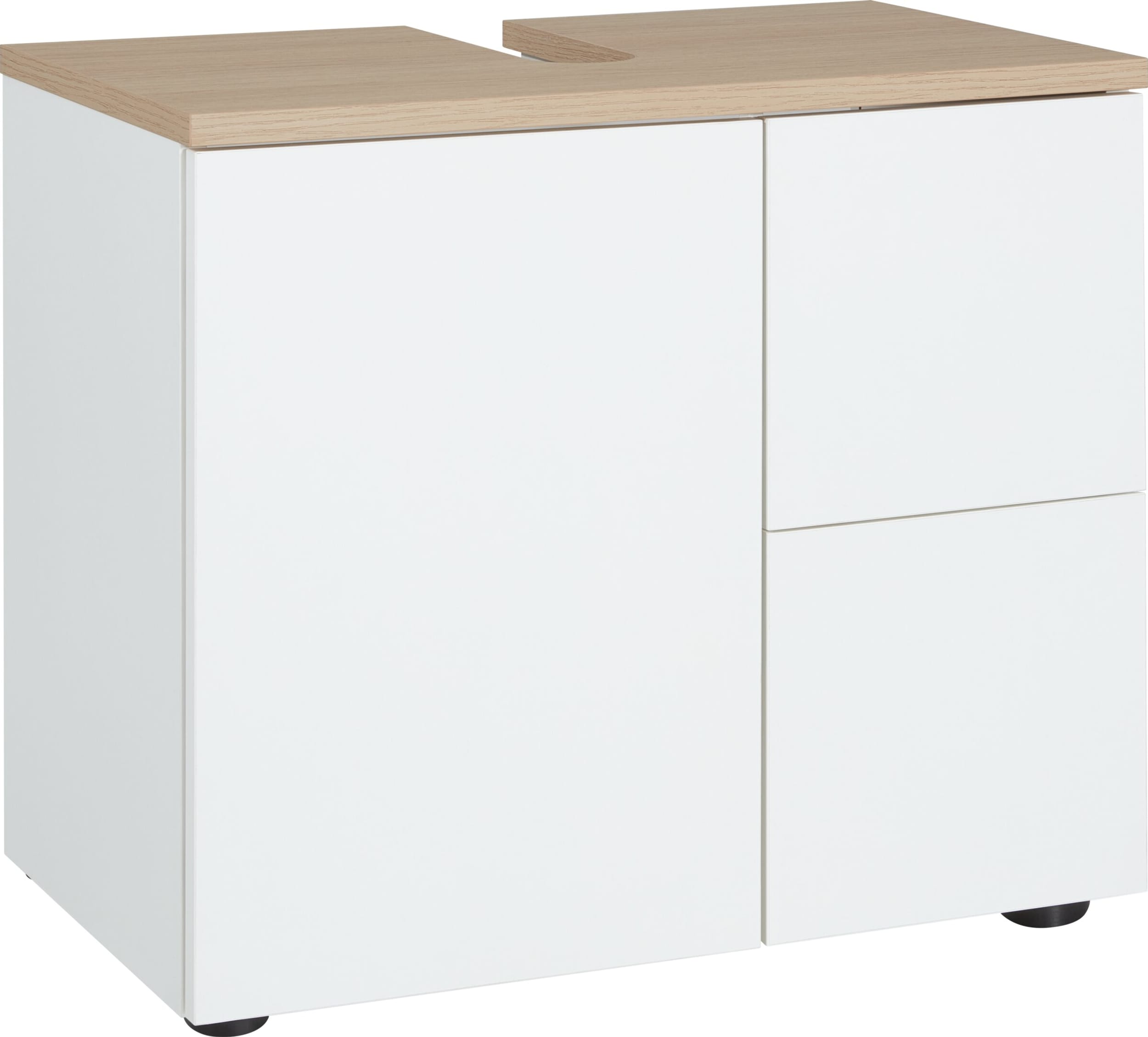 Meuble sous-lavabo CORTES II, Blanc / Chêne, Aggloméré (bois mélangé), 60x37x52, Micasa