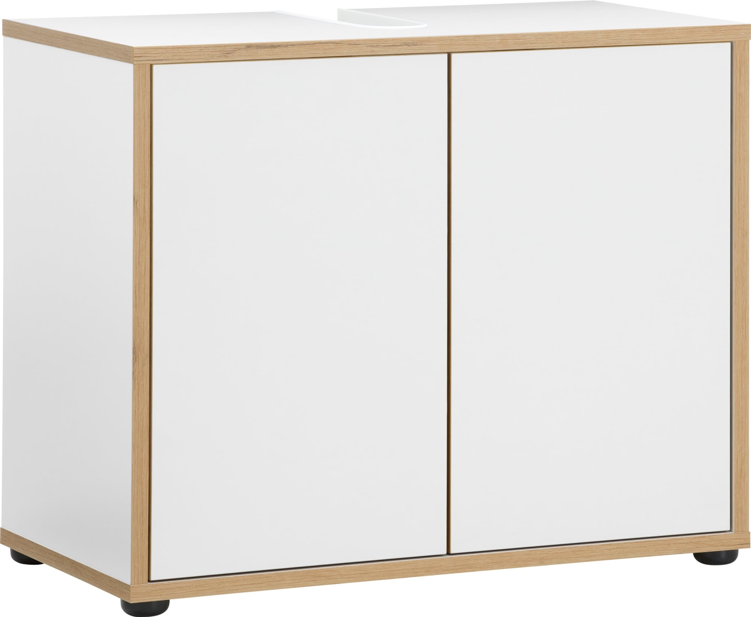 Meuble sous-lavabo CALVO, Blanc / Chêne, Aggloméré (bois mélangé), 64x34.3x52.5, Micasa
