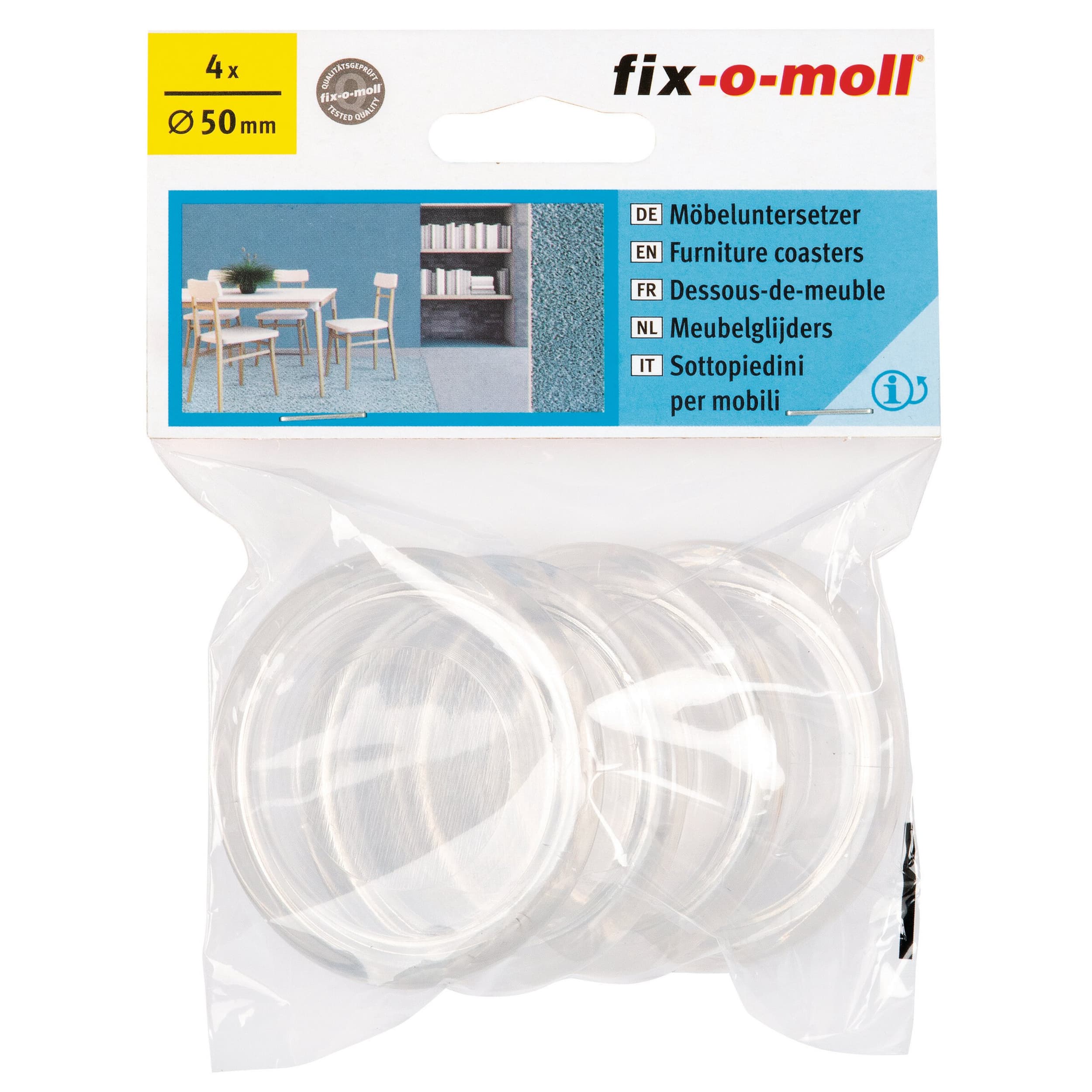 Fix-O-Moll Patin pieds meuble Patin pieds meuble Ø 50 mm 4 x, Transparent