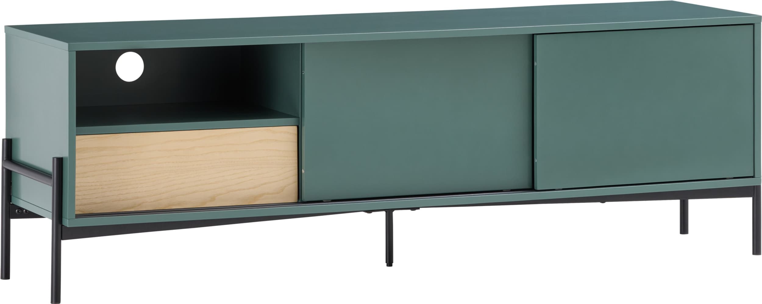 Buffet bas OLSEN, Vert, Frêne plaqué, 150x40x50, Micasa