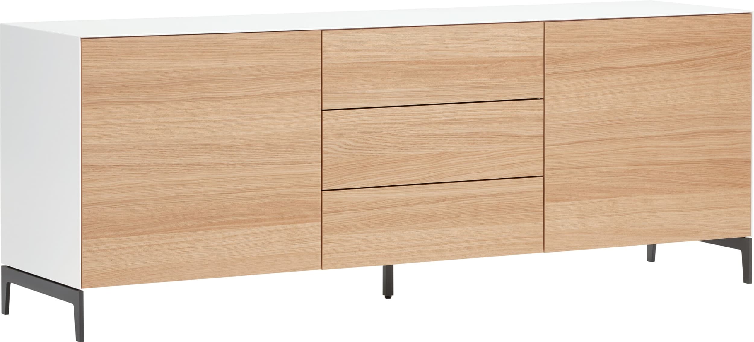 Buffet bas LUX, Blanc / Chêne, MDF (bois mélangé), 180x46x68, Micasa