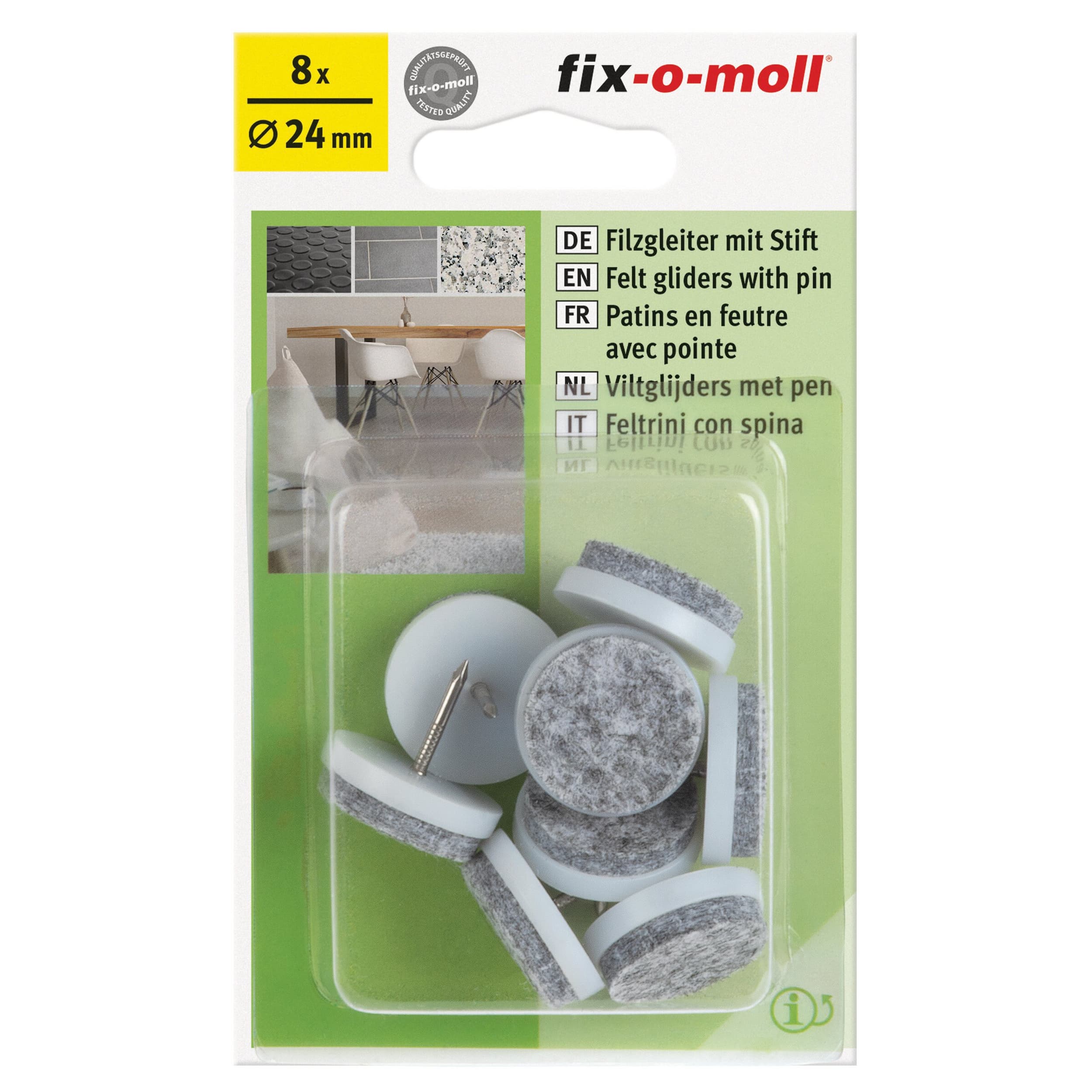 Fix-O-Moll Patins de feutre Patins de feutre avec clou 4 mm / Ø 24 mm 8 x, Blanc