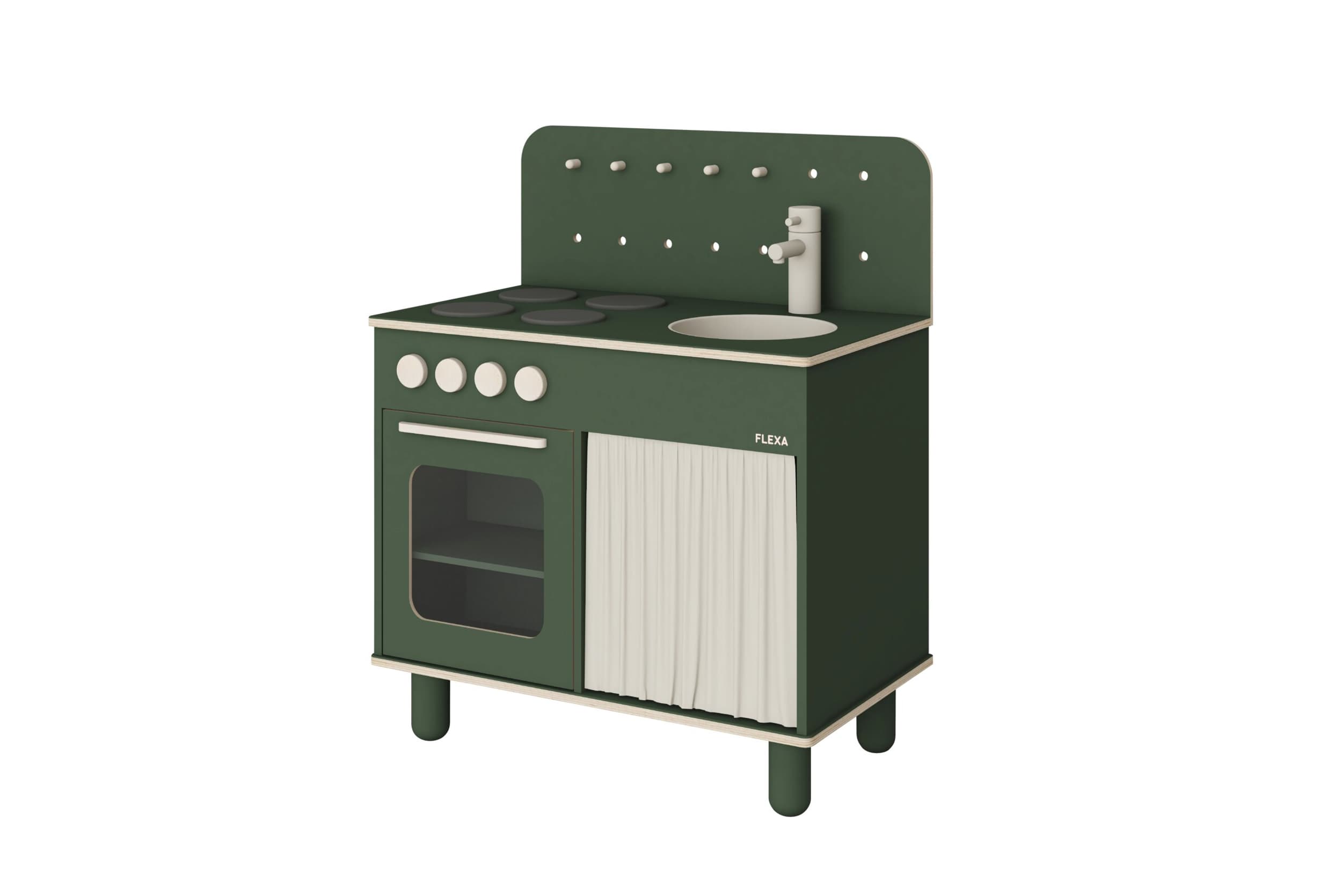 Flexa Jouet PLAY LA CUSINE, Vert, Bouleau, 60x36x75
