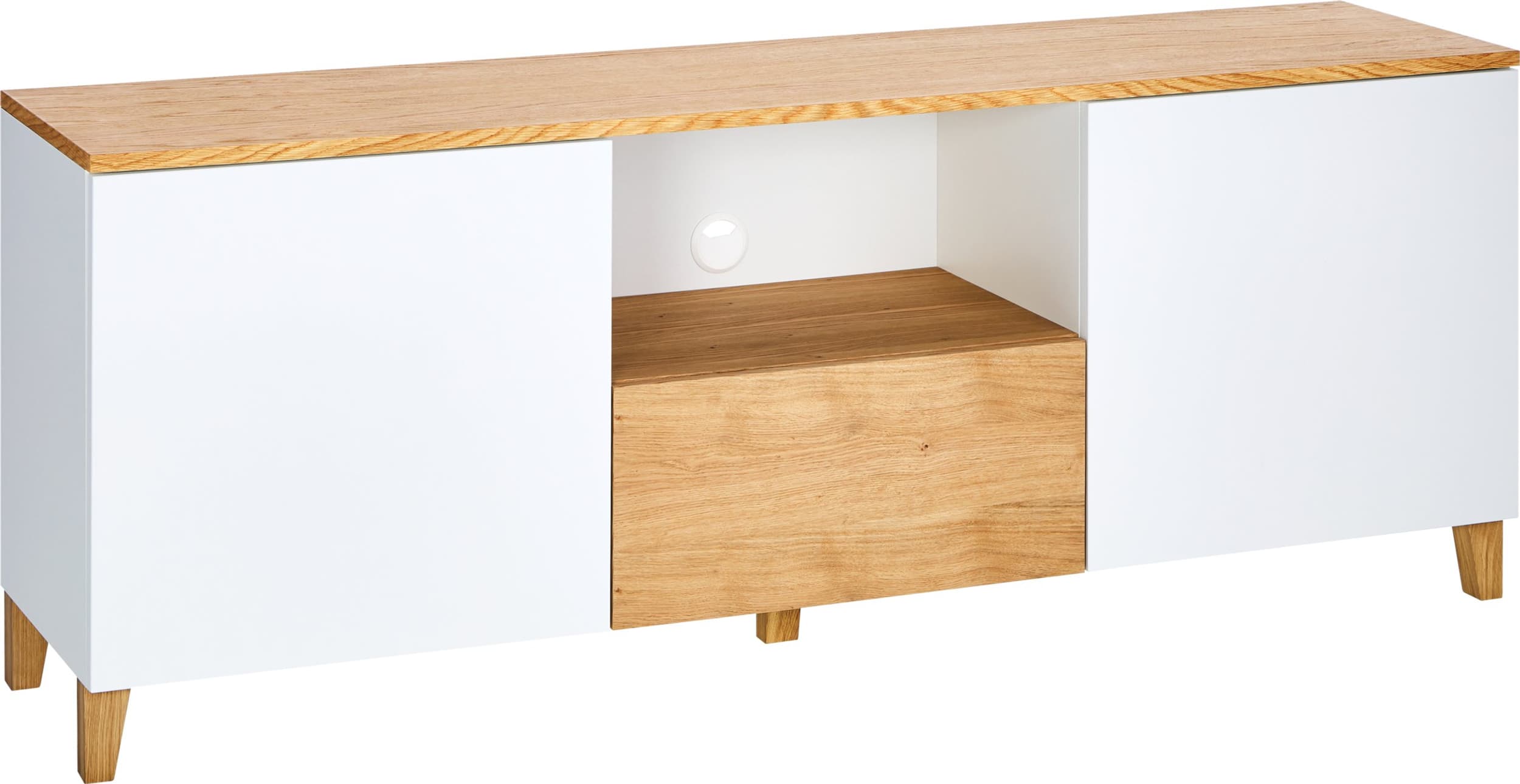 Buffet bas LUKAS, Blanc / Chêne, Aggloméré (bois mélangé), 163x40x63, Micasa