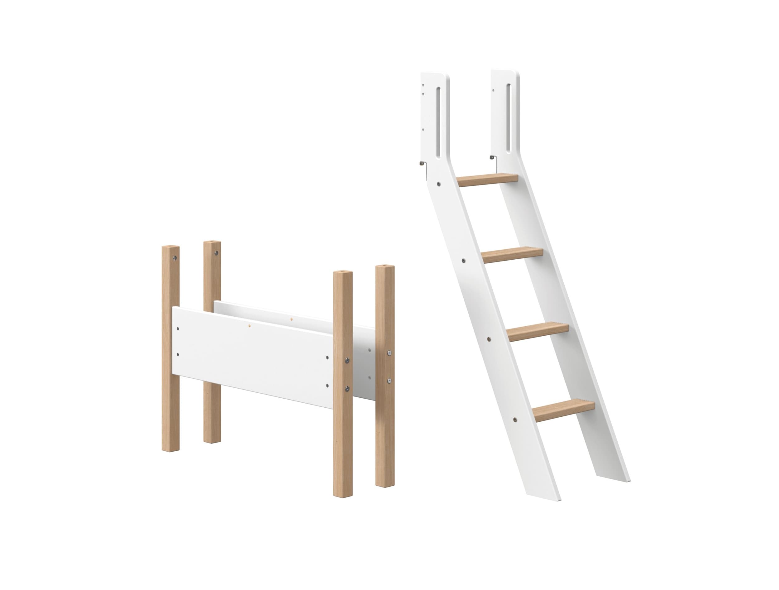 Flexa Échelle inclinée lit moyen surélevé NOR, Blanc / Chêne, MDF (bois mélangé)