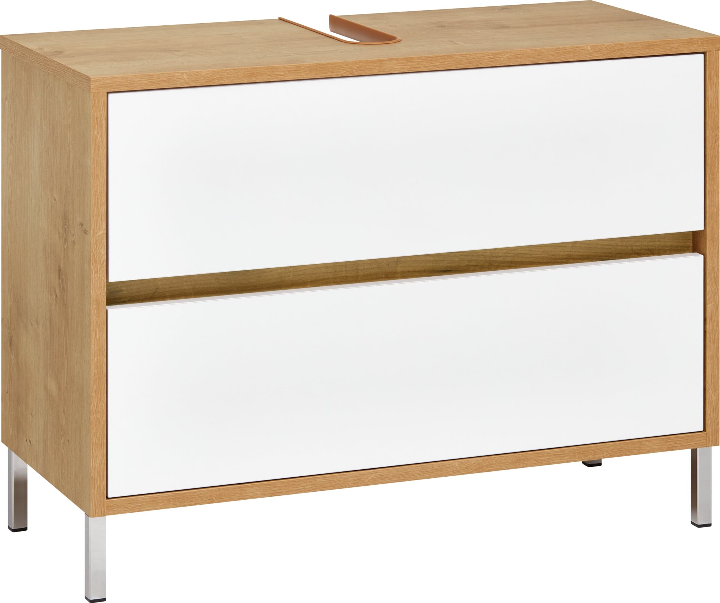 Meuble sous-lavabo SIERRA, Chêne / Blanc, Aggloméré (bois mélangé), 80x35x60, Micasa