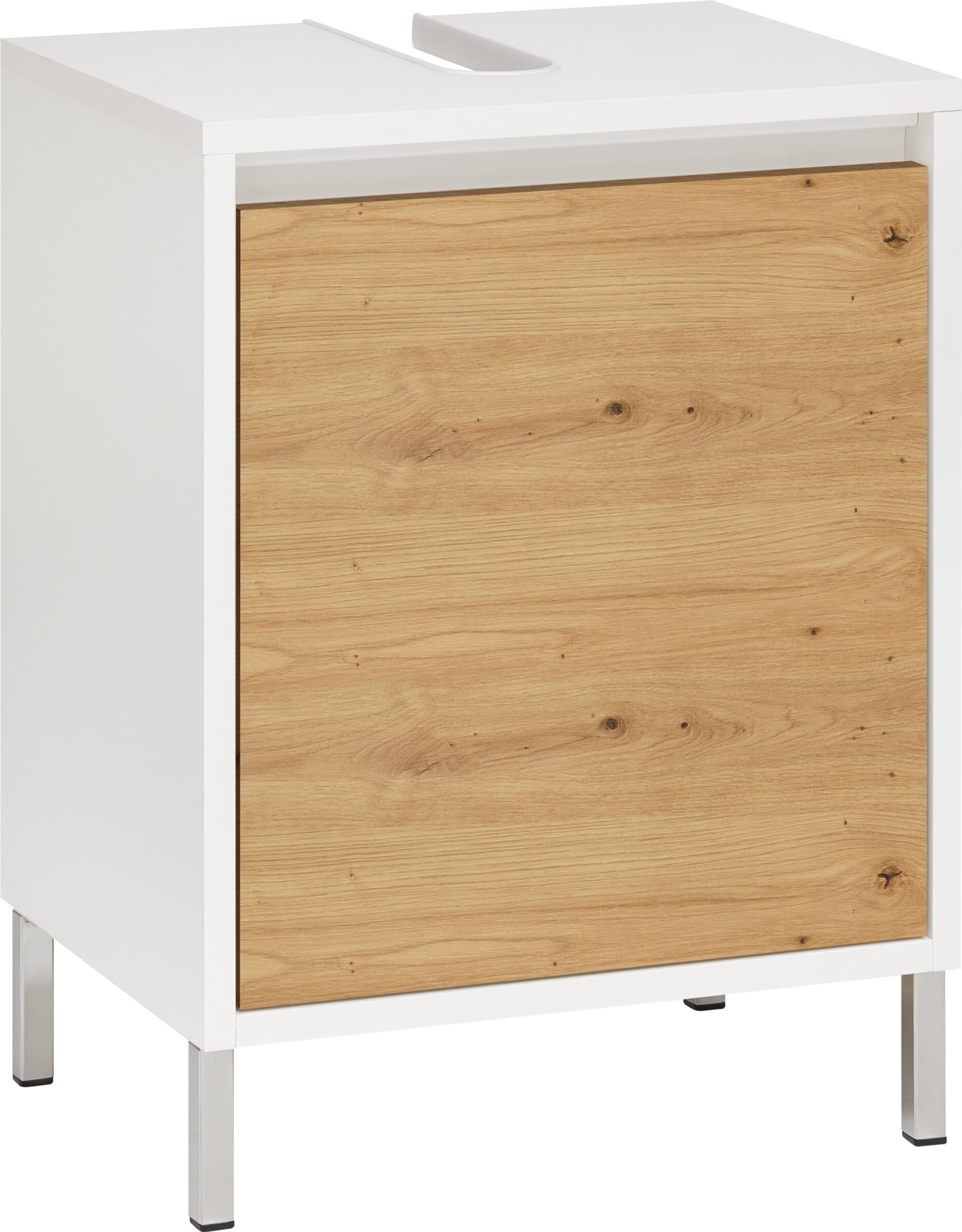 Meuble sous-lavabo SIERRA, Blanc / Chêne, Aggloméré (bois mélangé), 45x35x60, Micasa