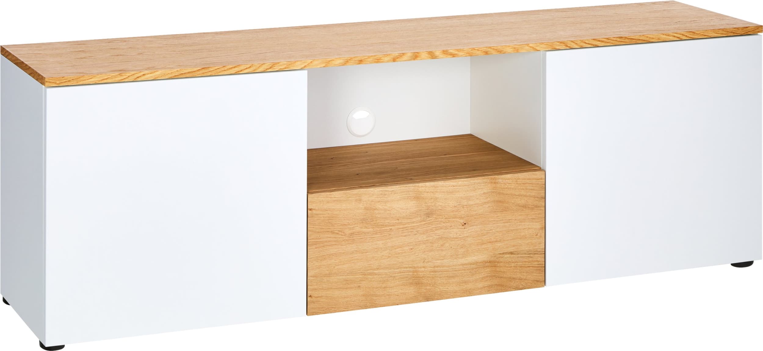 Buffet bas LUKAS, Blanc / Chêne, Aggloméré (bois mélangé), 163x40x55, Micasa