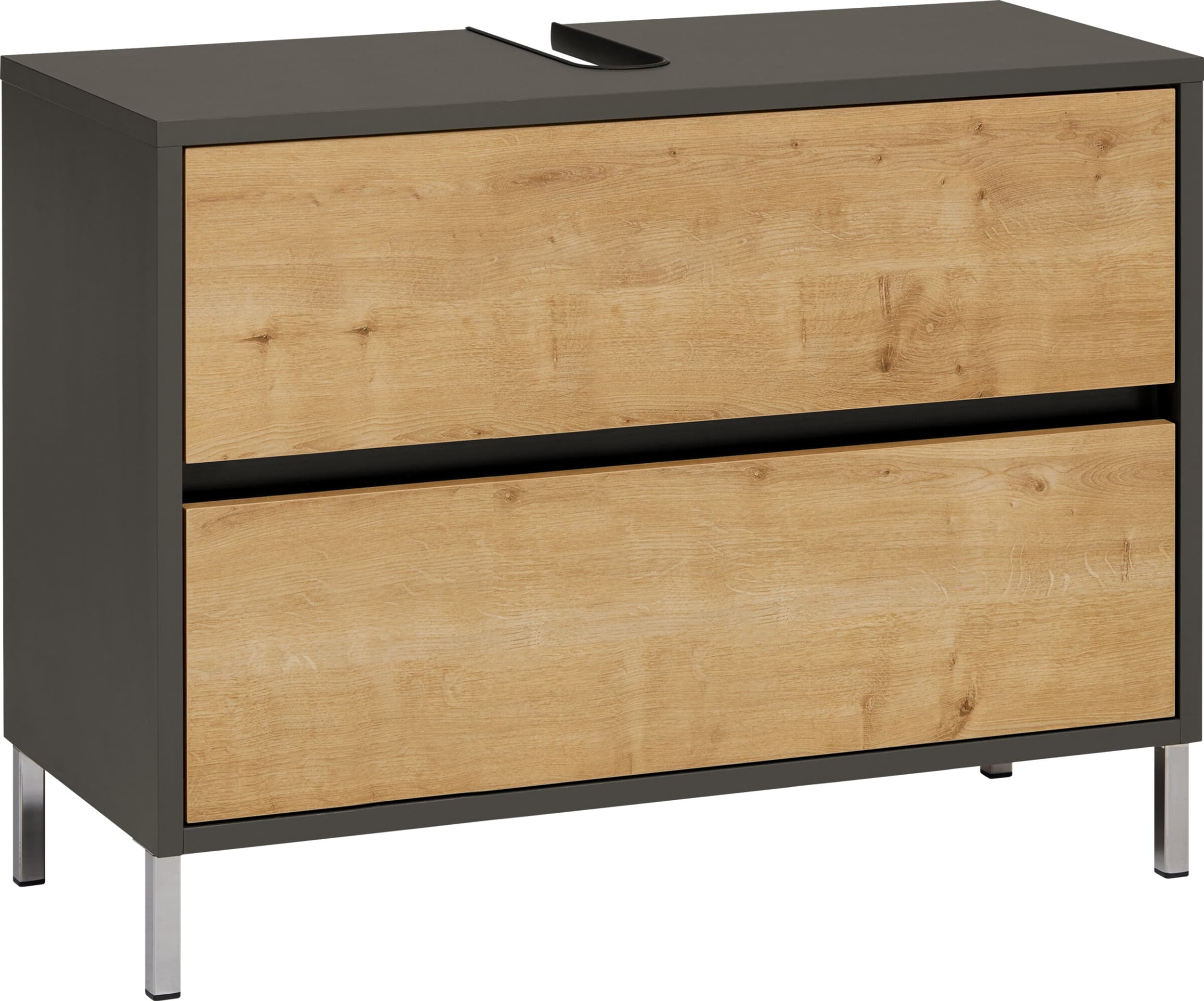 Meuble sous-lavabo SIERRA, Anthracite/Chêne, Aggloméré (bois mélangé), 80x35x60, Micasa