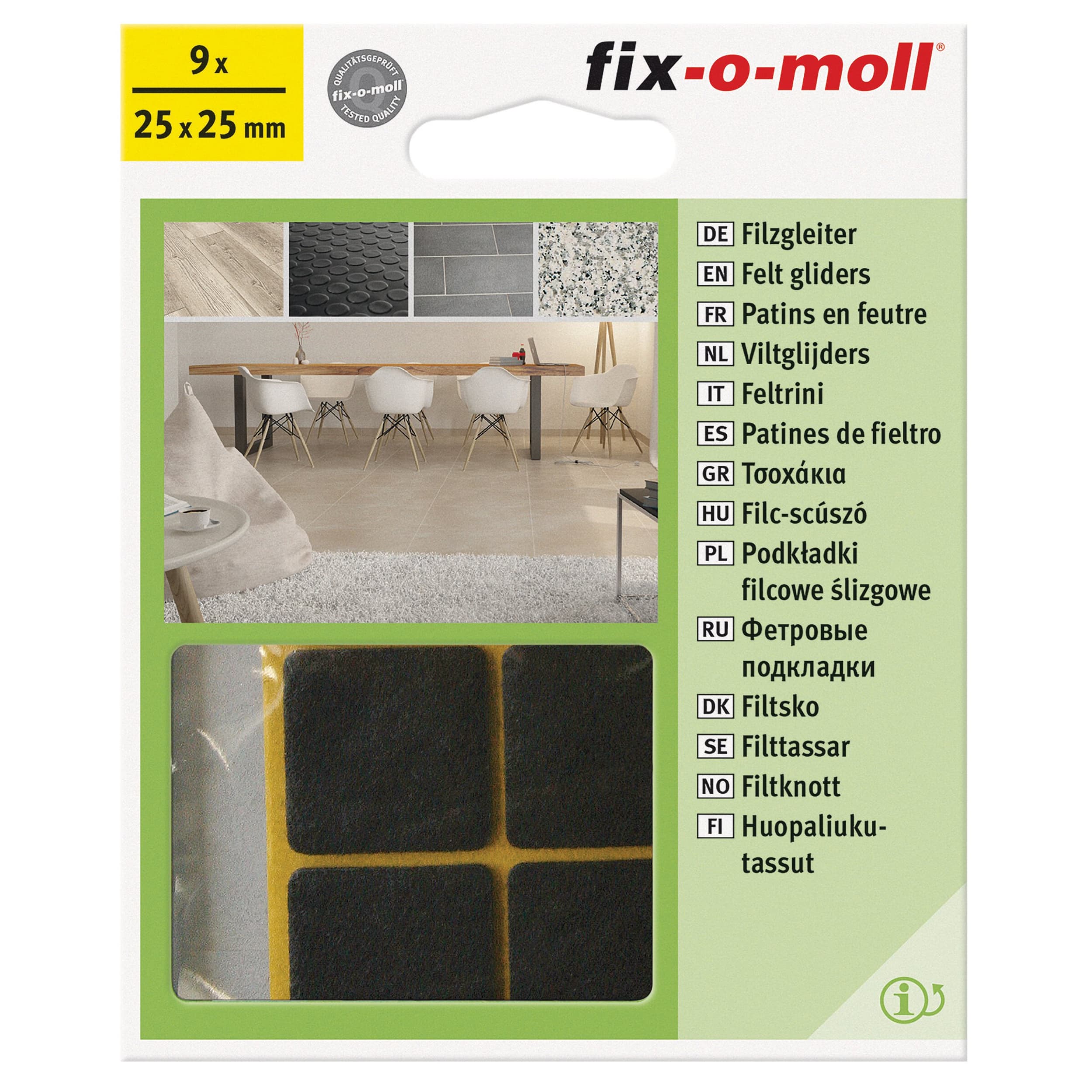 Fix-O-Moll Patins de feutre Patins de feutre 3 mm / 25 x 25 mm 9 x, Noir