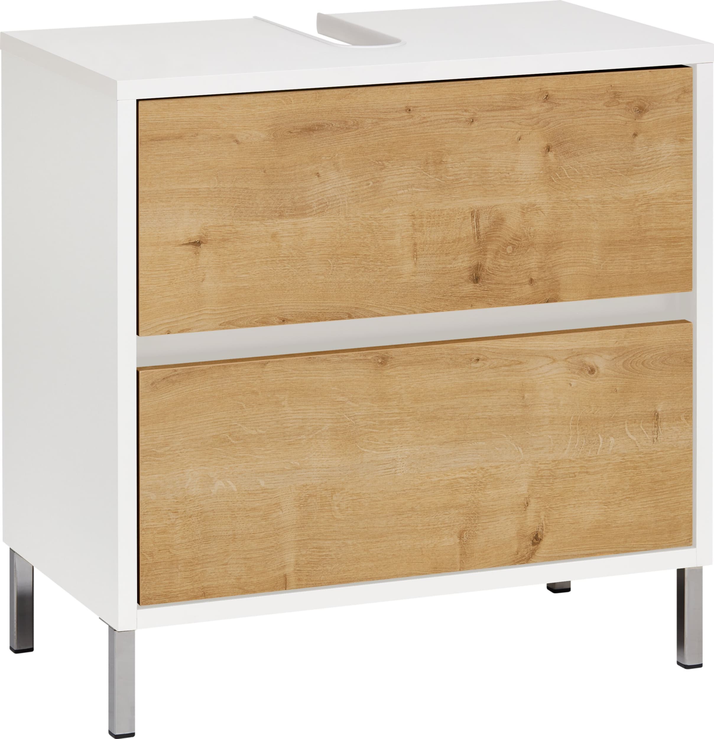 Meuble sous-lavabo SIERRA, Blanc / Chêne, Aggloméré (bois mélangé), 60x35x60, Micasa