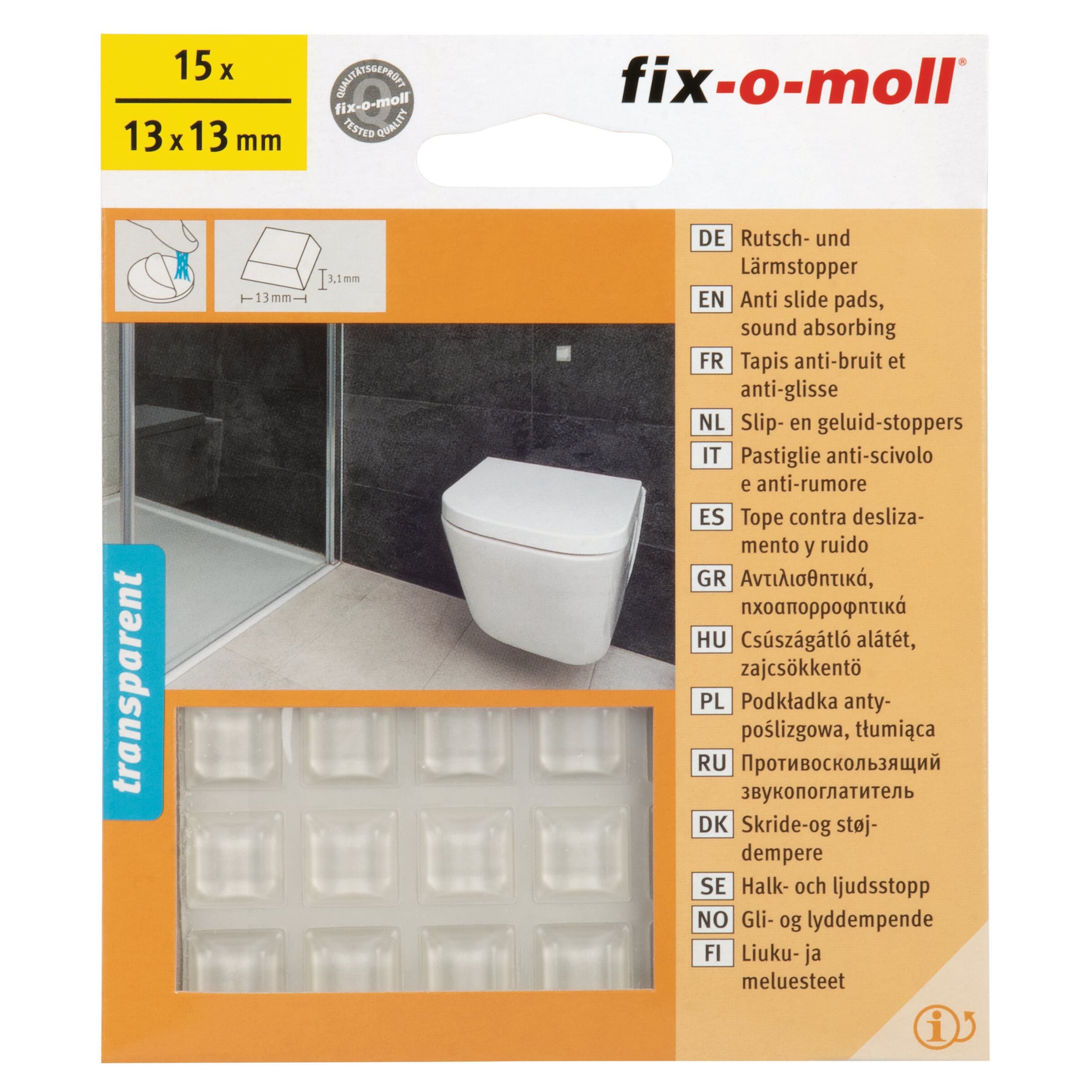 Fix-O-Moll Patins anti-gliss & bruit Patins anti-gliss & bruit 3.1 mm / 13 x 13 mm 15 x, Transparent