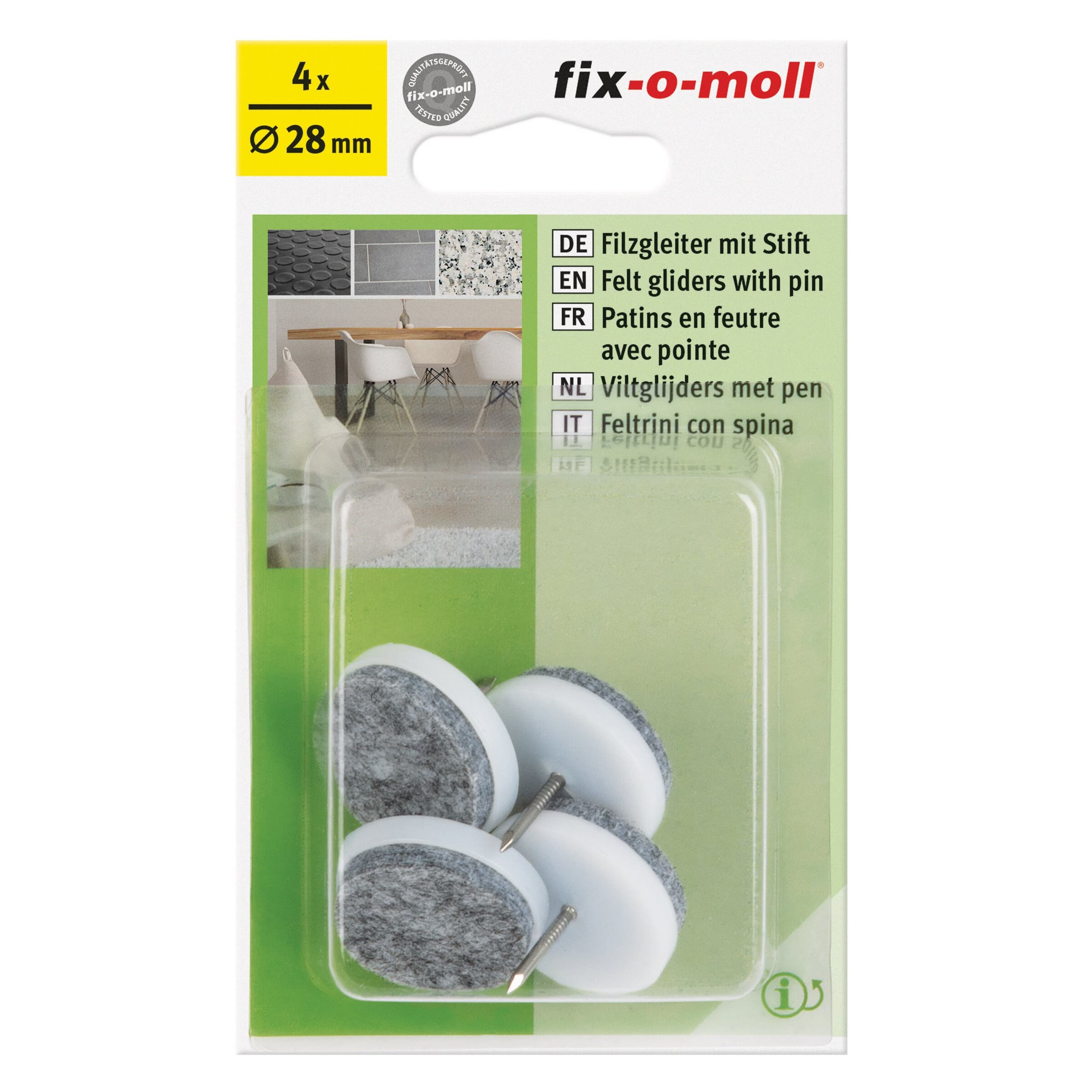 Fix-O-Moll Patins de feutre Patins de feutre avec clou 4 mm / Ø 28 mm 4 x, Blanc