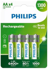 Philips Rechargeable NiMH 1300 mAh AA / HR06 (4 Stk.) Akku Batterie Rechargeable NiMH 1300 mAh AA / HR06 (4 Stk.) Akku Batterie Philips 785300174877 Bild Nr. 1