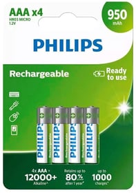 Rechargeable NiMH 950 mAh AAA / HR03 (4 Stk.) Akku Batterie Philips 785300174885 Bild Nr. 1