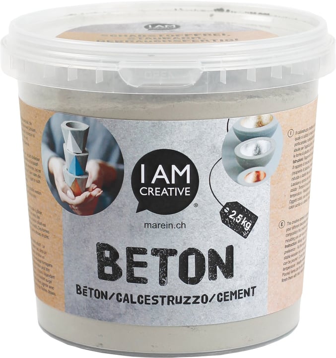 Image of I AM CREATIVE Beton Giessmasse, Kreativ-Beton zum Giessen von Schalen, Vasen, Kerzenständern, Untersetzern etc., Grau, 2.5 kg Bastelbeton