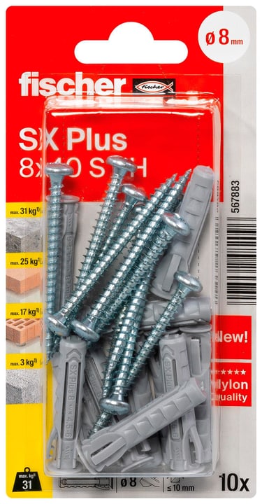 Image of fischer Nylondübel SX Plus 8 x 40 inkl. Schrauben Spreizdübel