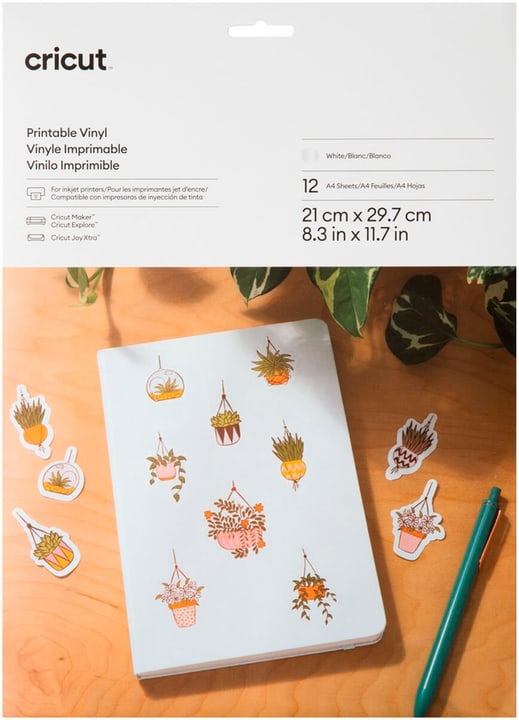 Cricut Joy Xtra Film de vinyle Joy Xtra imprimable A4, 12 pièces, Blanc Matériaux pour traceurs de découpe