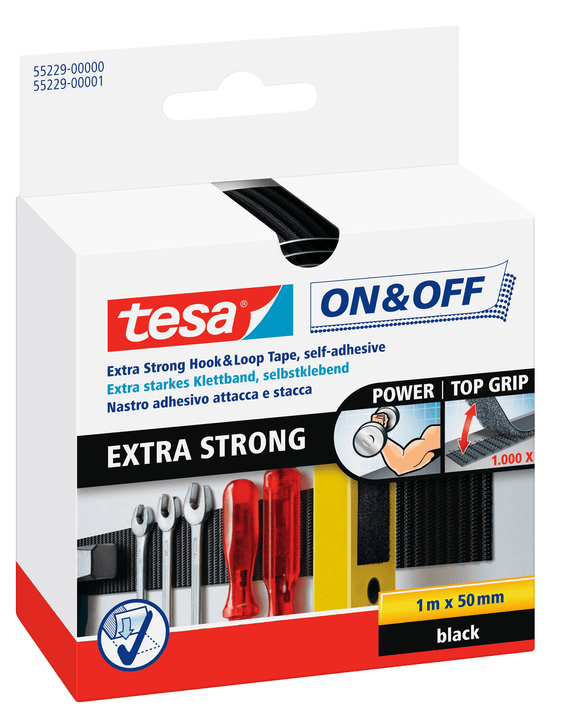 Image of Tesa On & Off® Extra Stark Klettband 50mm:100cm schwarz