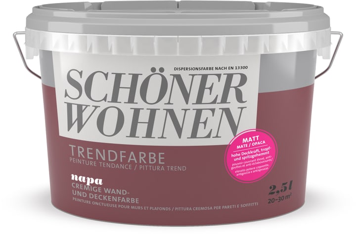 Schöner Wohnen Vernice di tendenza opaca Napa 2.5 l Vernice di tendenza opaca Napa 2.5 l Schöner Wohnen 660968300000 Colore Napa Contenuto 2.5 l N. figura 1