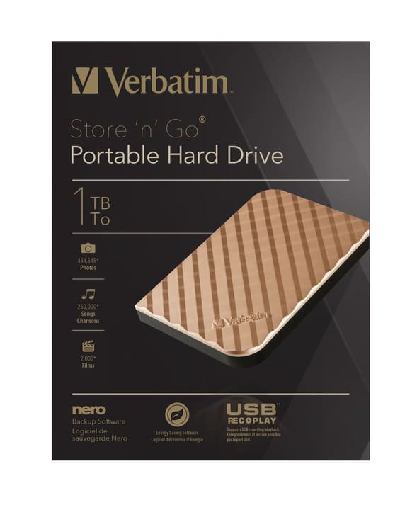 Verbatim externe Festplatte Store 'n' Go 2.5" 1TB USB 3.0 gold HDD Extern externe Festplatte Store 'n' Go 2.5" 1TB USB 3.0 gold HDD Extern Verbatim 79797070000015 Bild Nr. 1