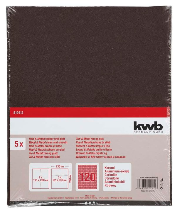 kwb Papier Corindon GR. 120, 5 pcs. Papier Abrasif