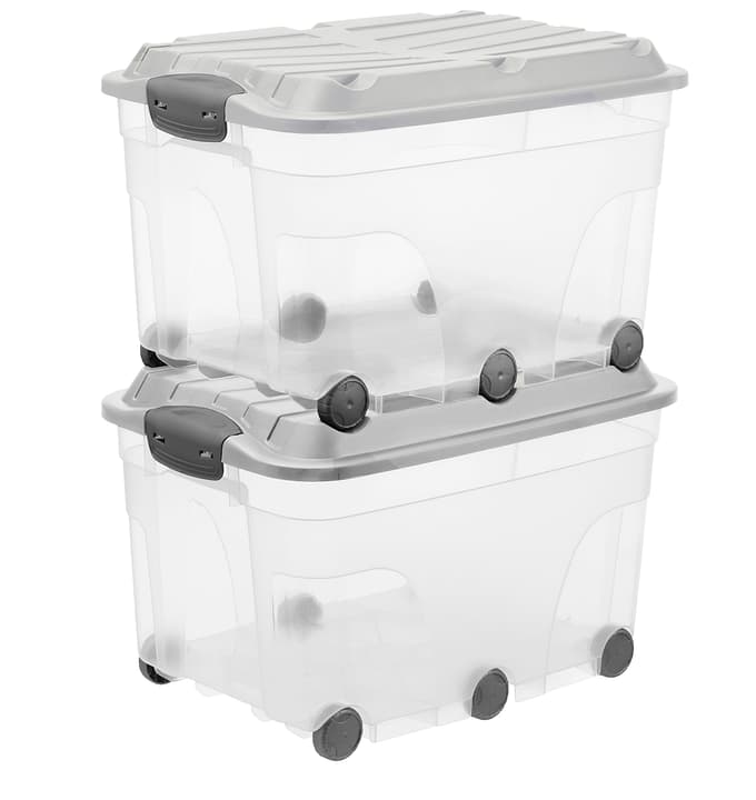 Rotho Roller 6, 57 l mit Deckel und Rollen, 2er-Set Aufbewahrungsbox