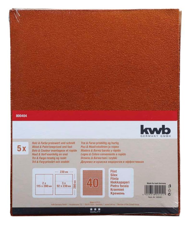 Image of kwb Schleifbogen Flint K 40, 5 Stk. Schleifpapier