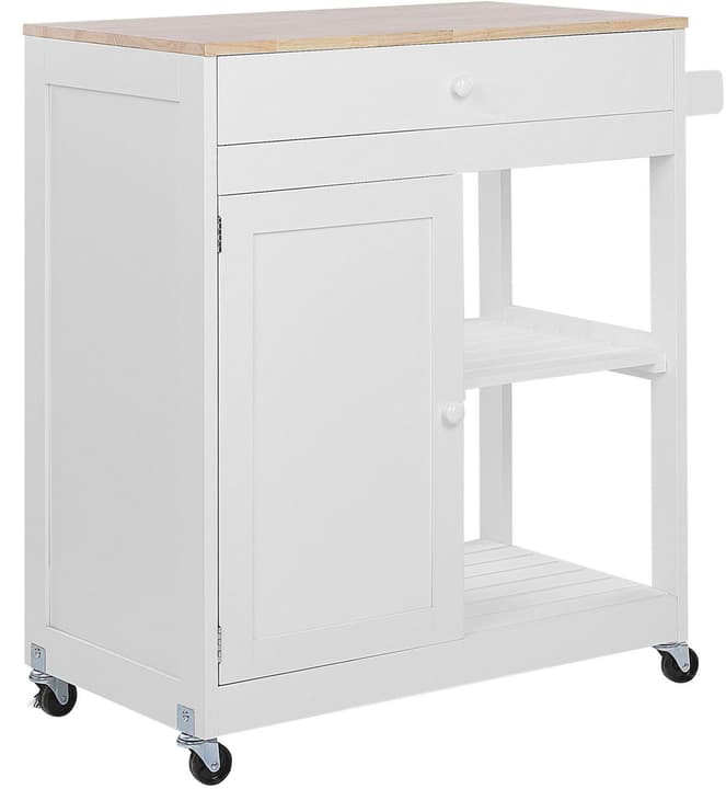 Image of Beliani Servierwagen weiss / heller Holzfarbton mit Schublade TRAPANI