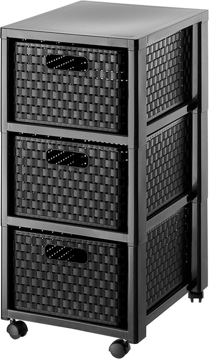 Image of Rotho COUNTRY Tower Schubladenbox mit 3 Schüben A4 in Rattan-Optik, Kunststoff (PP) BPA-frei, anthrazit Schubladenturm bei Do it + Garden von Migros