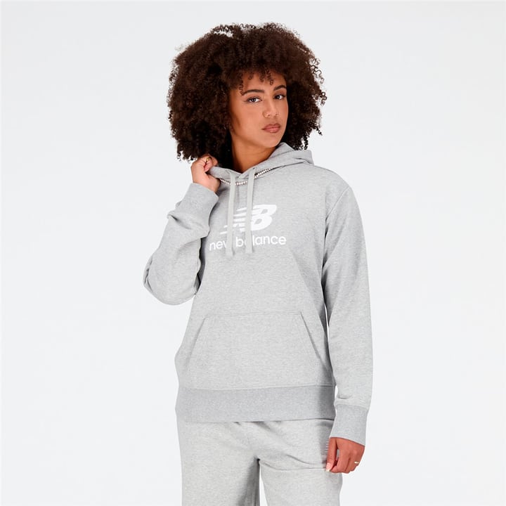 Image of New Balance W Essentials Stacked Logo Hoodie Hoodie hellgrau