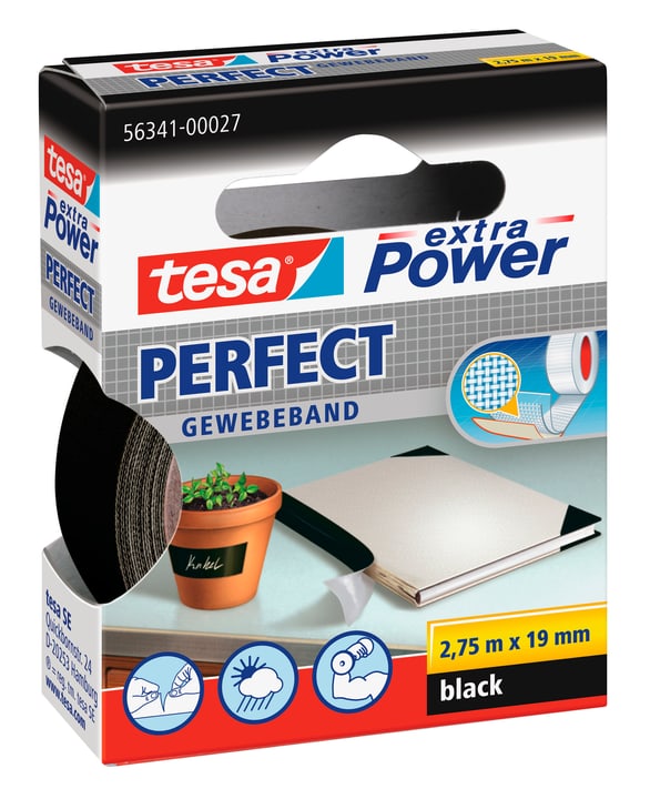 Image of Tesa extra Power® Perfect 2.75m:19mm schwarz Klebebänder