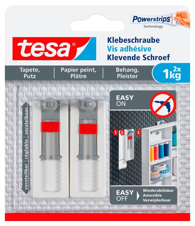 Image of Tesa Klebeschraube verstellbar Tapete & Putz, 1 kg