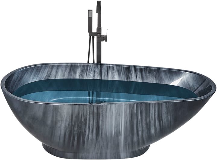 Image of Beliani Badewanne freistehend schwarz Marmor Optik 170 x 80 cm RIOJA Freistehende