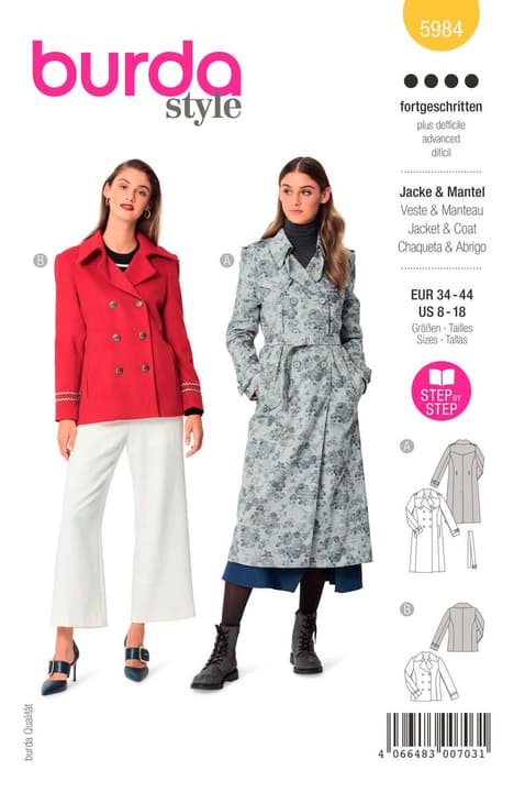 burda Patron de couture, veste Kaban & trench-coat Patron de Couture