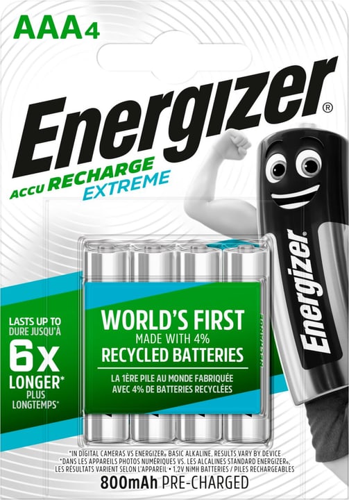 Energizer NiMH-Accu Extreme Micro (AAA) 800 mAh, 4 pièce Akku Batterie NiMH-Accu Extreme Micro (AAA) 800 mAh, 4 pièce Akku Batterie Energizer 704764500000 Photo no. 1