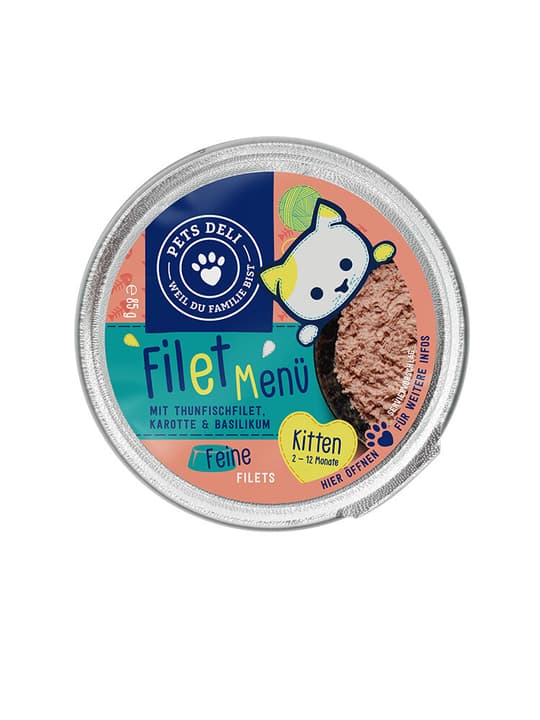 Image of Pets Deli Junior Filet Menü mit Thunfischfilet, Karotte & Basilikum, 0.085 kg Nassfutter