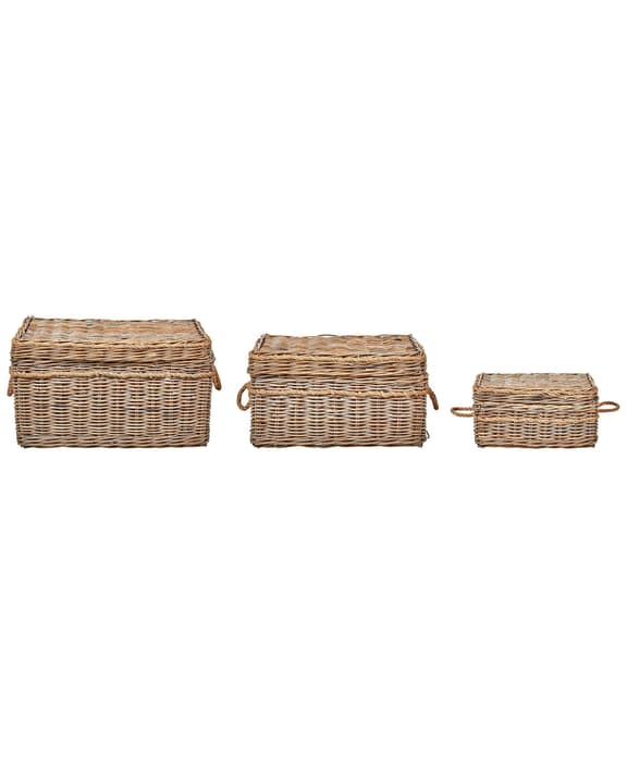 Image of Beliani Aufbewahrungsbox mit Deckel Rattan naturfarben 3er Set GERASA Accessoires