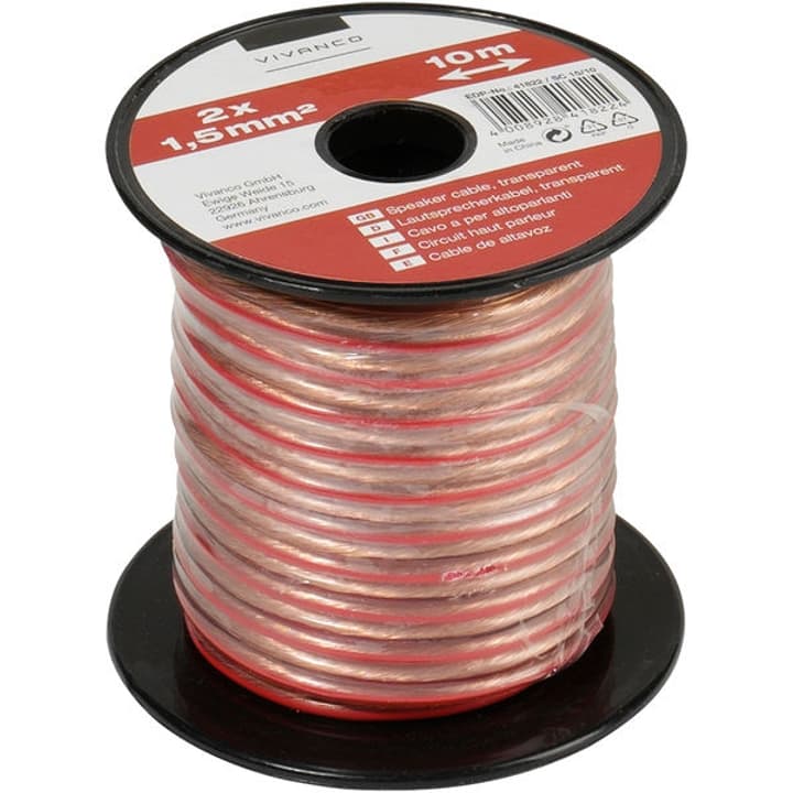 Vivanco Câble audio, câble haut-parleur, transparent 2x 1,5 mm², 10,0 m Câble audio Câble audio, câble haut-parleur, transparent 2x 1,5 mm², 10,0 m Câble audio Vivanco 770816900000 Photo no. 1