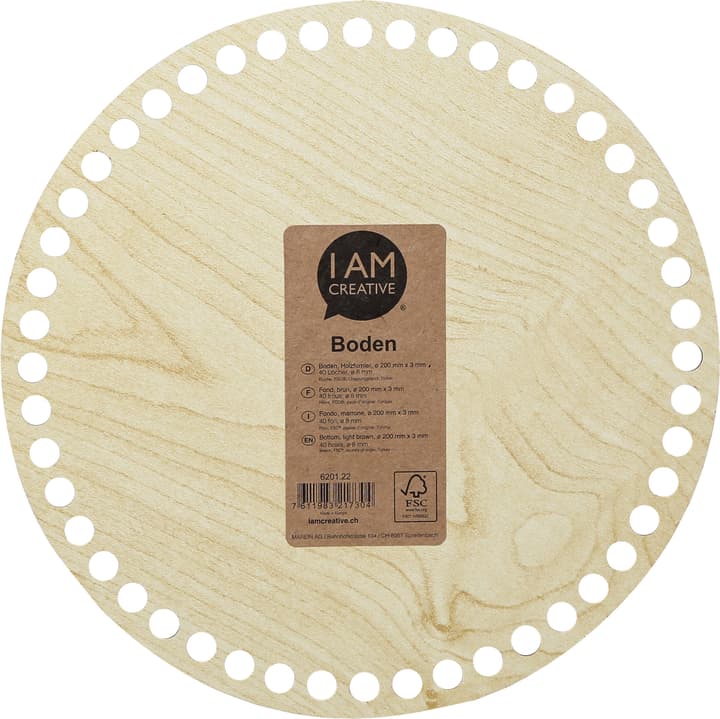 Fond à crocheter en placage bois, fond en bois naturel pour paniers à crocheter en bois de hêtre certifié FSC pour paniers de décoration, paniers-cadeaux et paniers de rangement à crocheter, naturel, ø 20 cm x 3 mm , 1 pce. Tranche de bois