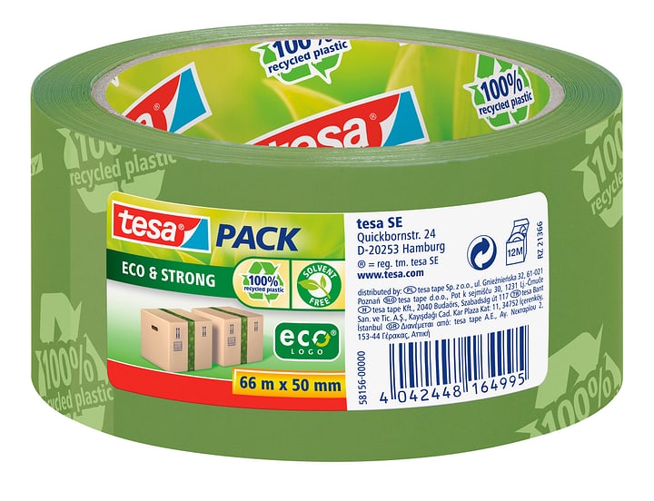 Image of Tesa tesapack® eco & strong printed 66m:50mm grün Klebebänder