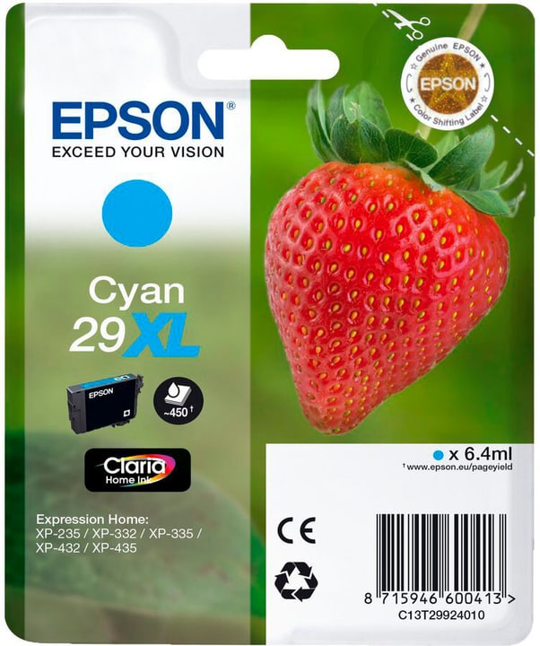 Epson Claria Home 29 XL cyan cartouche d'encre Claria Home 29 XL cyan cartouche d'encre Epson 798270900000 Photo no. 1