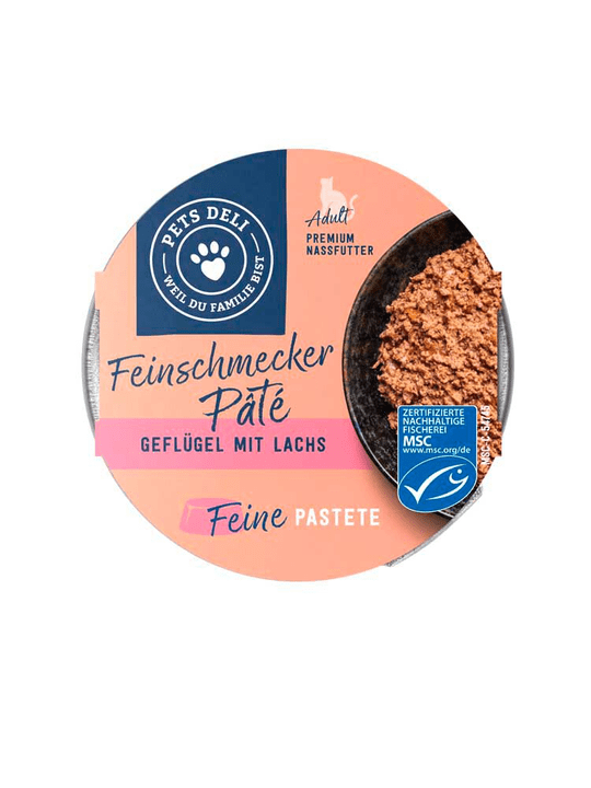 Image of Pets Deli Feinschmecker Pâté Geflügel mit Lachs, 0.085 kg Nassfutter